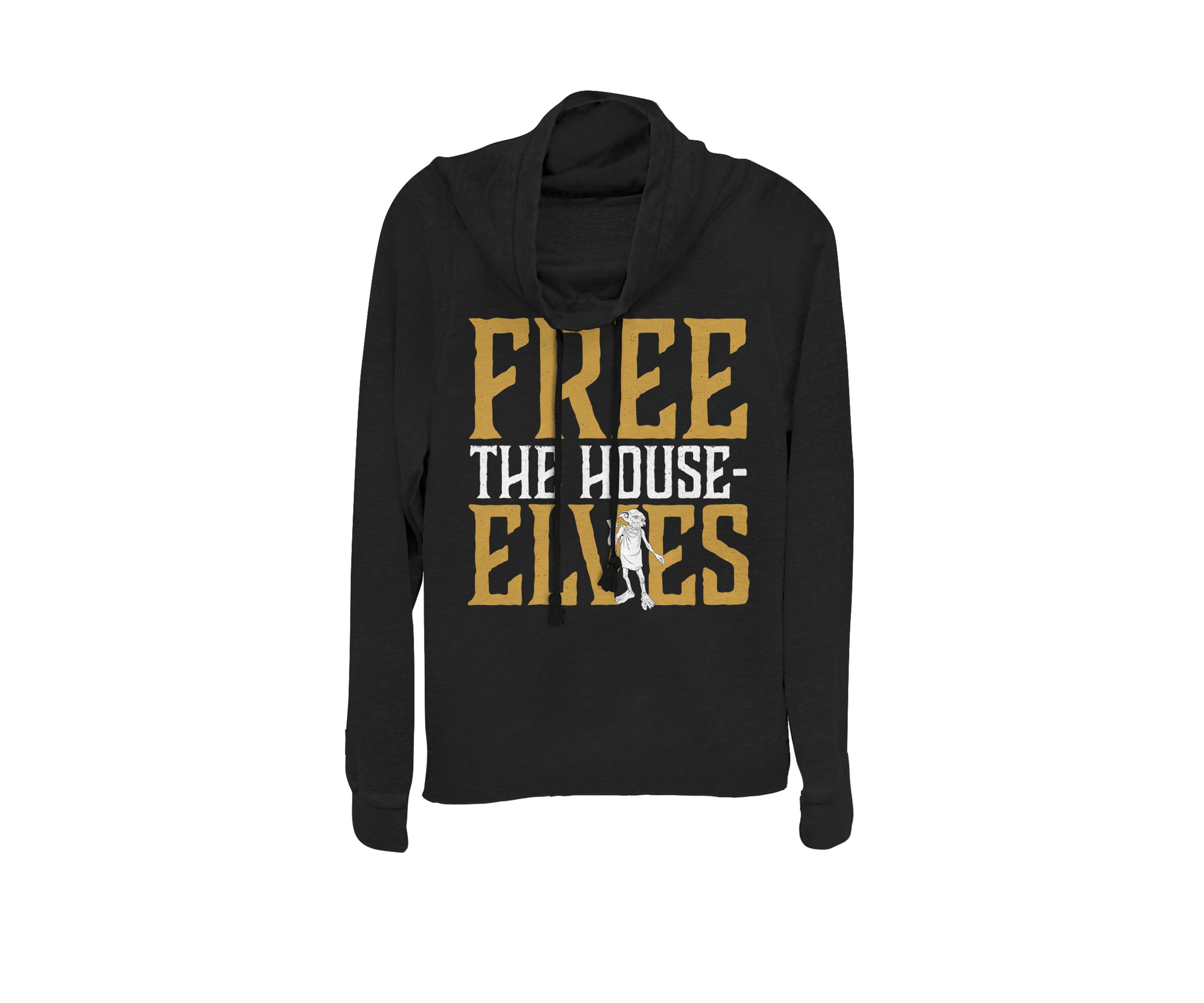 Free the House Elves Text Cowl Neck Graphic Pullover