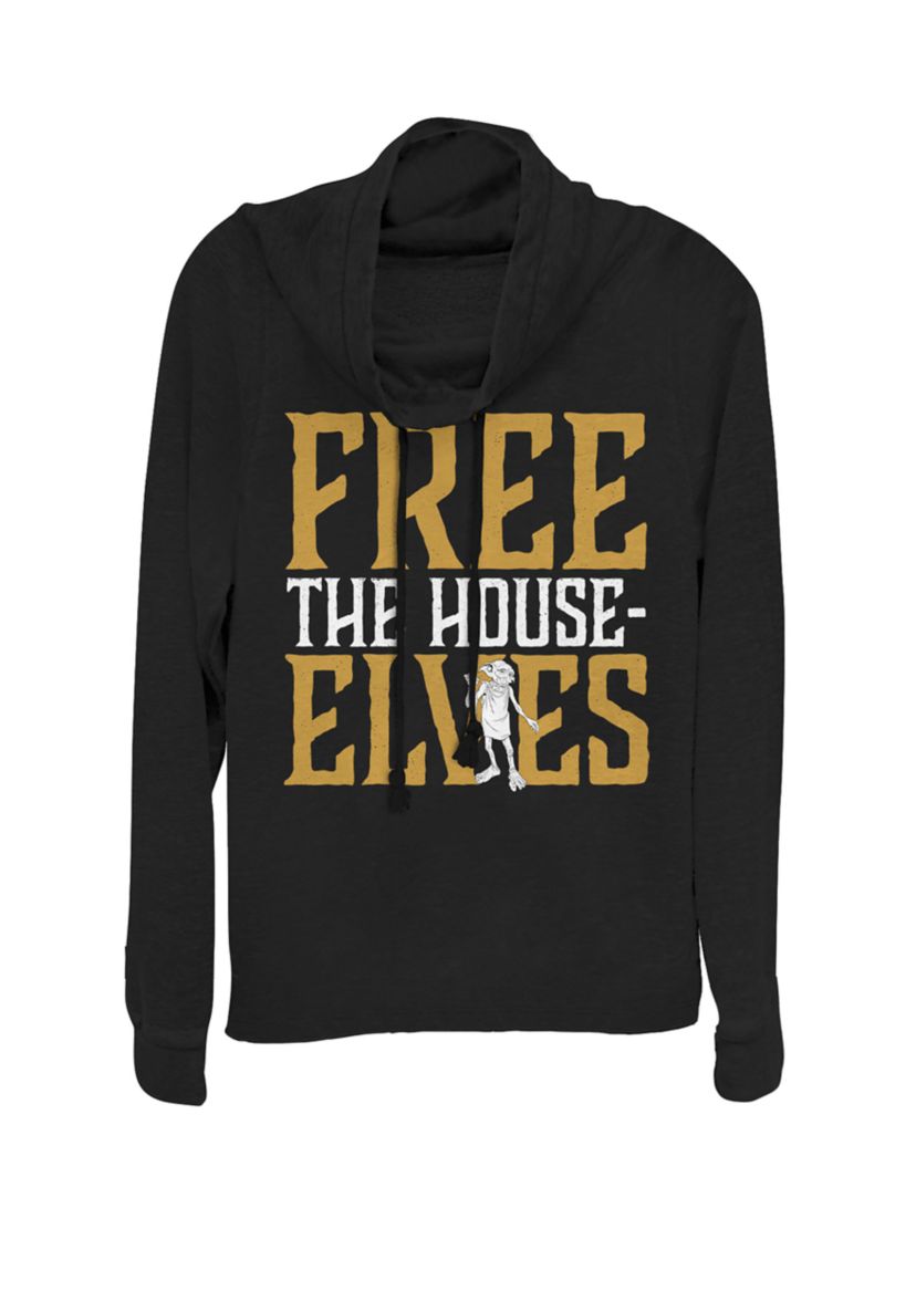 Free the House Elves Text Cowl Neck Graphic Pullover