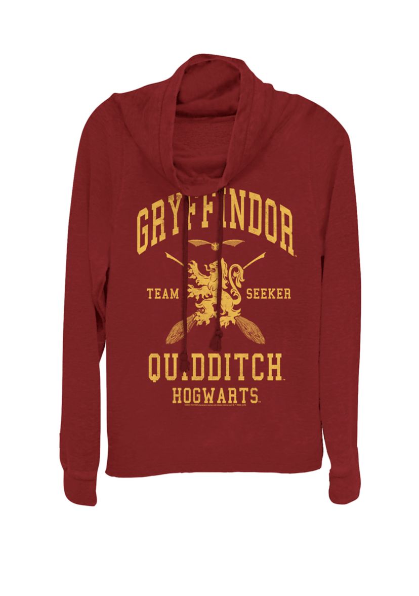 Hogwarts Gryffindor Quidditch Team Seeker Logo Cowl Neck Graphic Pullover