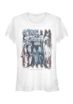 DC COMICS Women's Trinity With Flag Graphic T-Shirt, White, 2XL