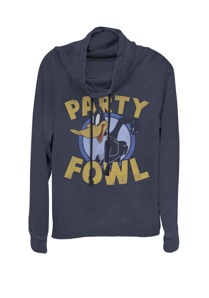 Daffy Duck Party Fowl Cowl Neck Graphic Pullover