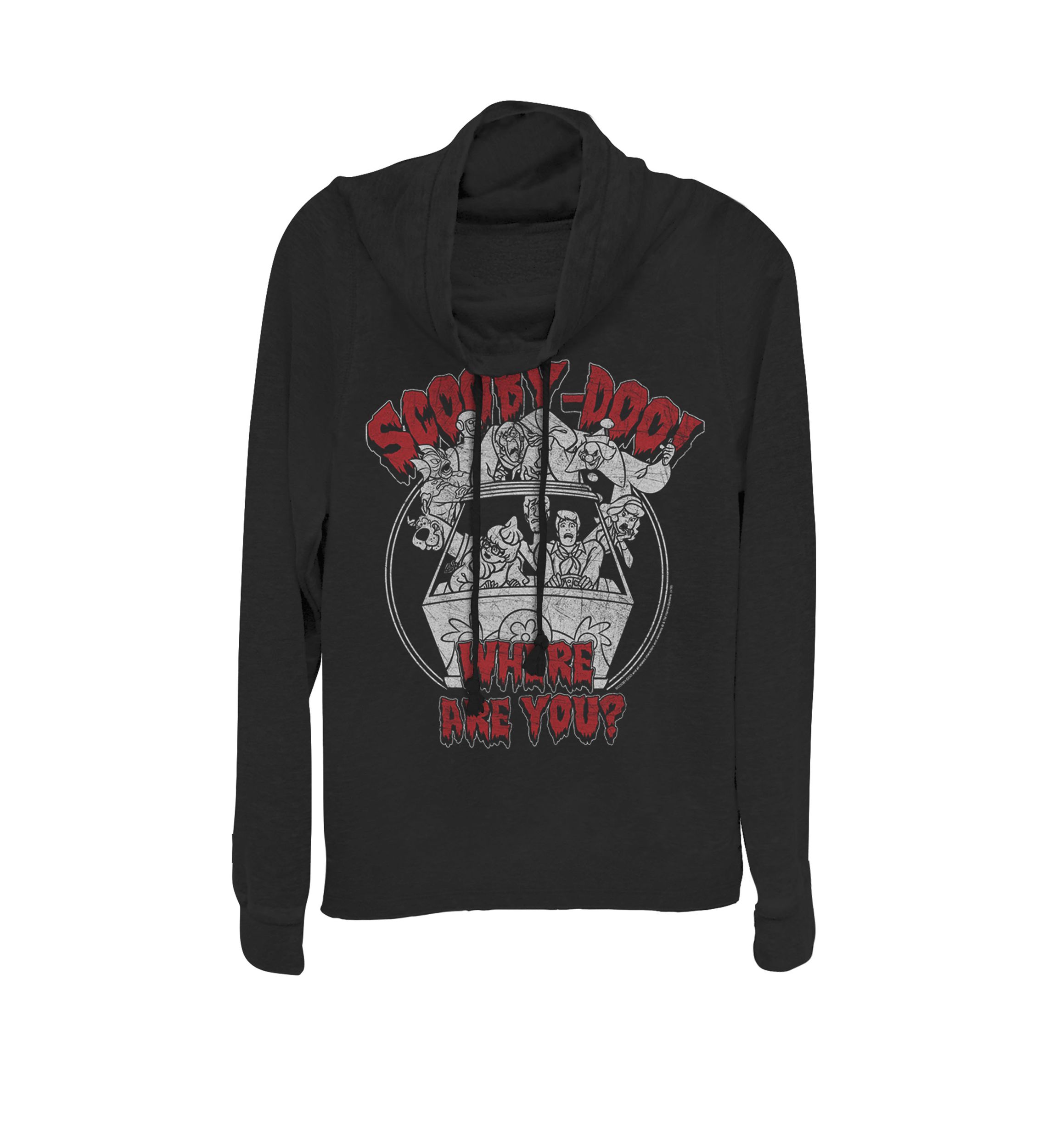 Where Are You Spooky Text Cowl Neck Pullover