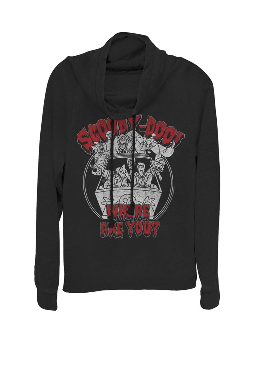 Where Are You Spooky Text Cowl Neck Pullover