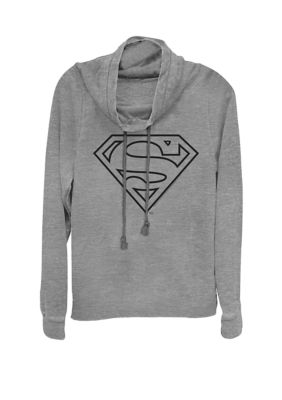 DC COMICS Women's Simple Line Art Logo Cowl Neck Pullover, Grey, XSmall