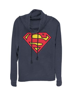 DC COMICS Women's Classic Super Logo Cowl Neck Pullover, Navy Blue, XXL