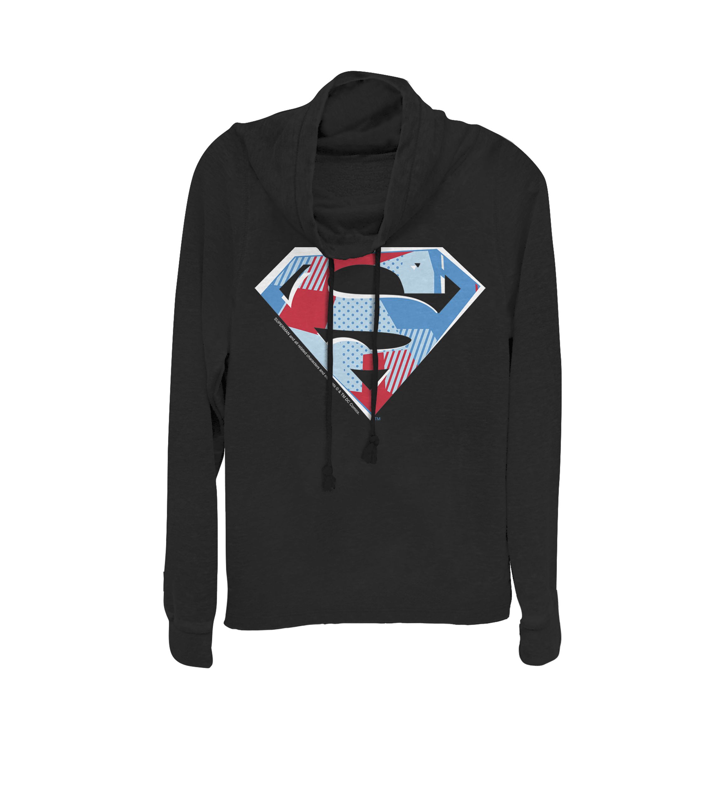 Patchwork Pattern Super Logo Cowl Neck Graphic Pullover