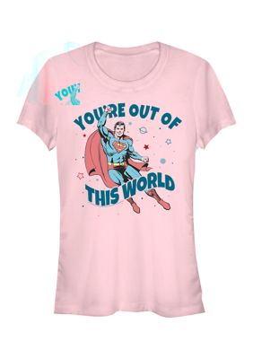 DC COMICS Women's Junior's Out of This World T-Shirt, Pink, XL