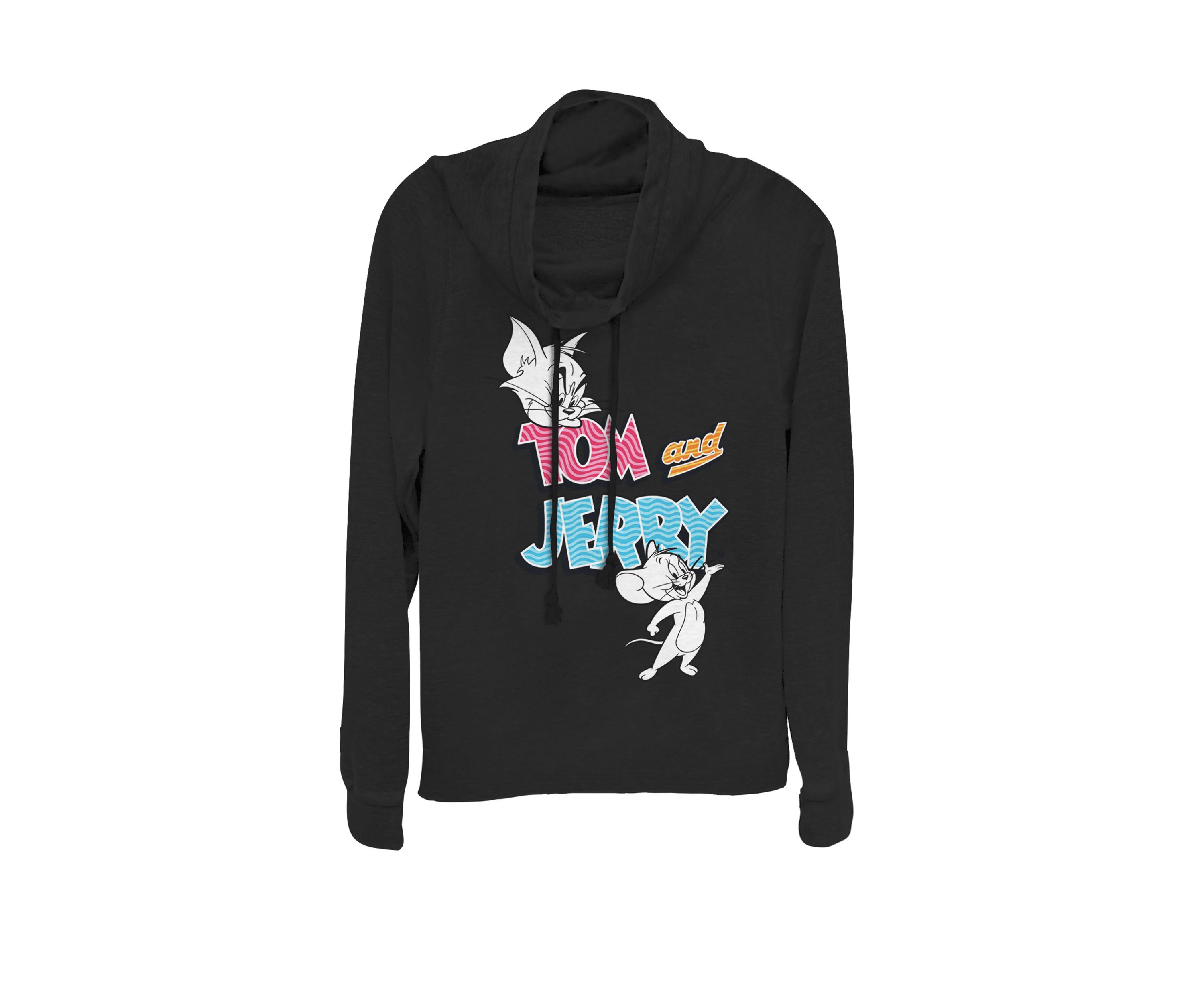 Pattern Logo Cowl Neck Graphic Pullover
