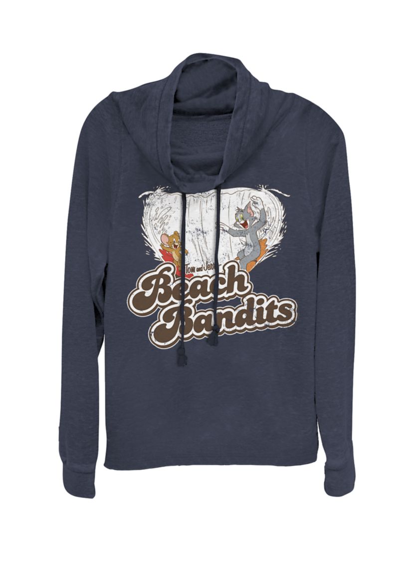 Retro Distressed Beach Bandits Cowl Neck Pullover