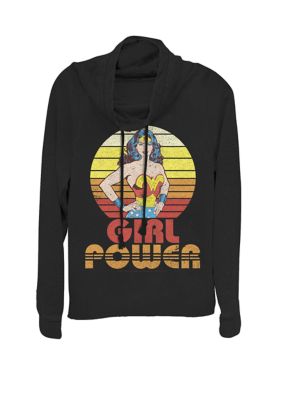 DC COMICS Wonder Woman Retro Sunset Girl Power Cowl Neck Graphic Pullover, Black, XXL