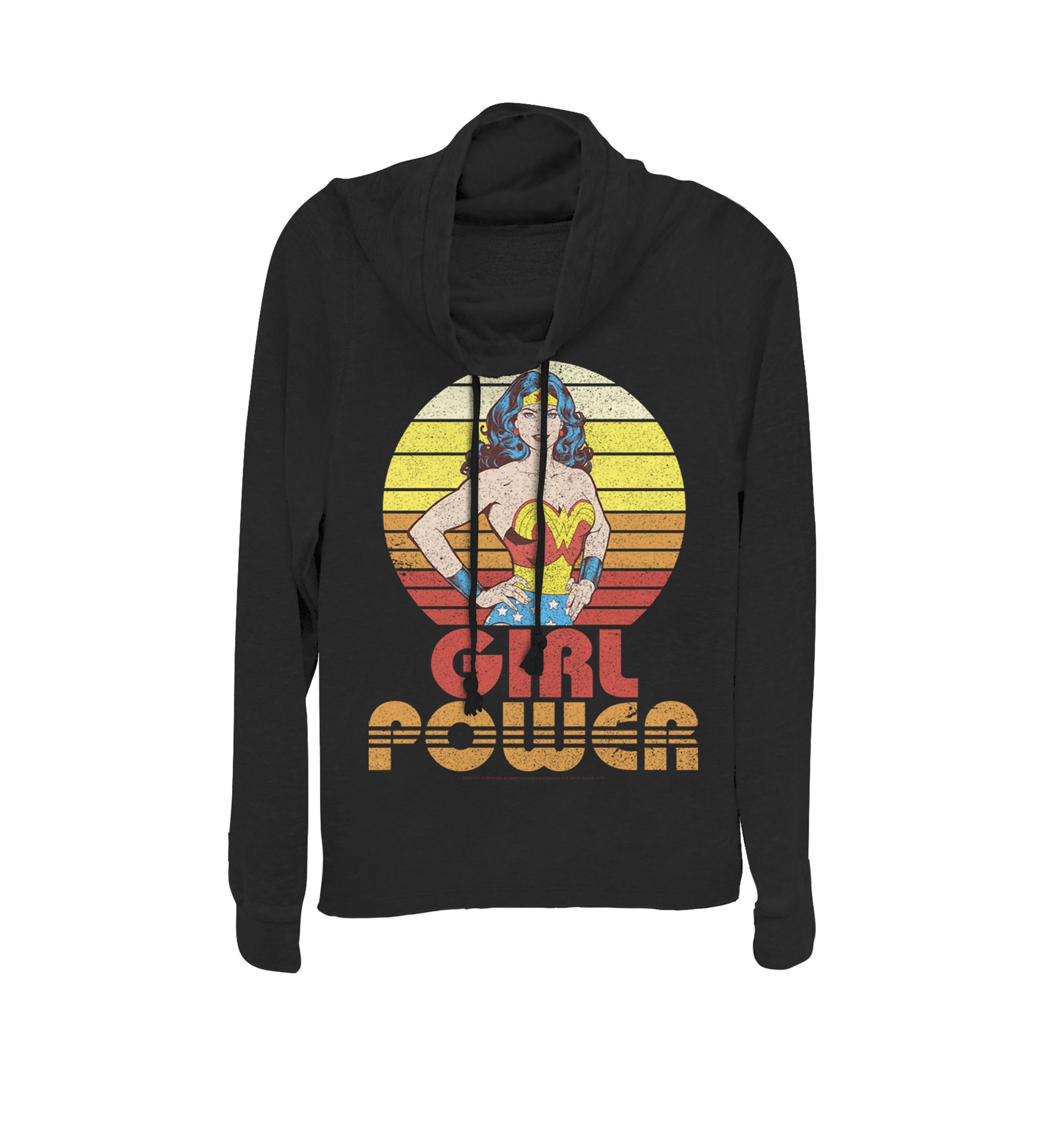 Wonder Woman Retro Sunset Girl Power Cowl Neck Graphic Pullover