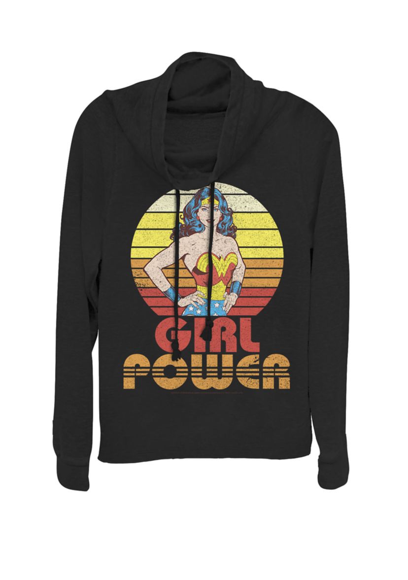 Wonder Woman Retro Sunset Girl Power Cowl Neck Graphic Pullover