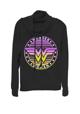 DC COMICS Women's Wonder Woman Gradient Circle Star Logo Cowl Neck Graphic Pullover, Black, XXL