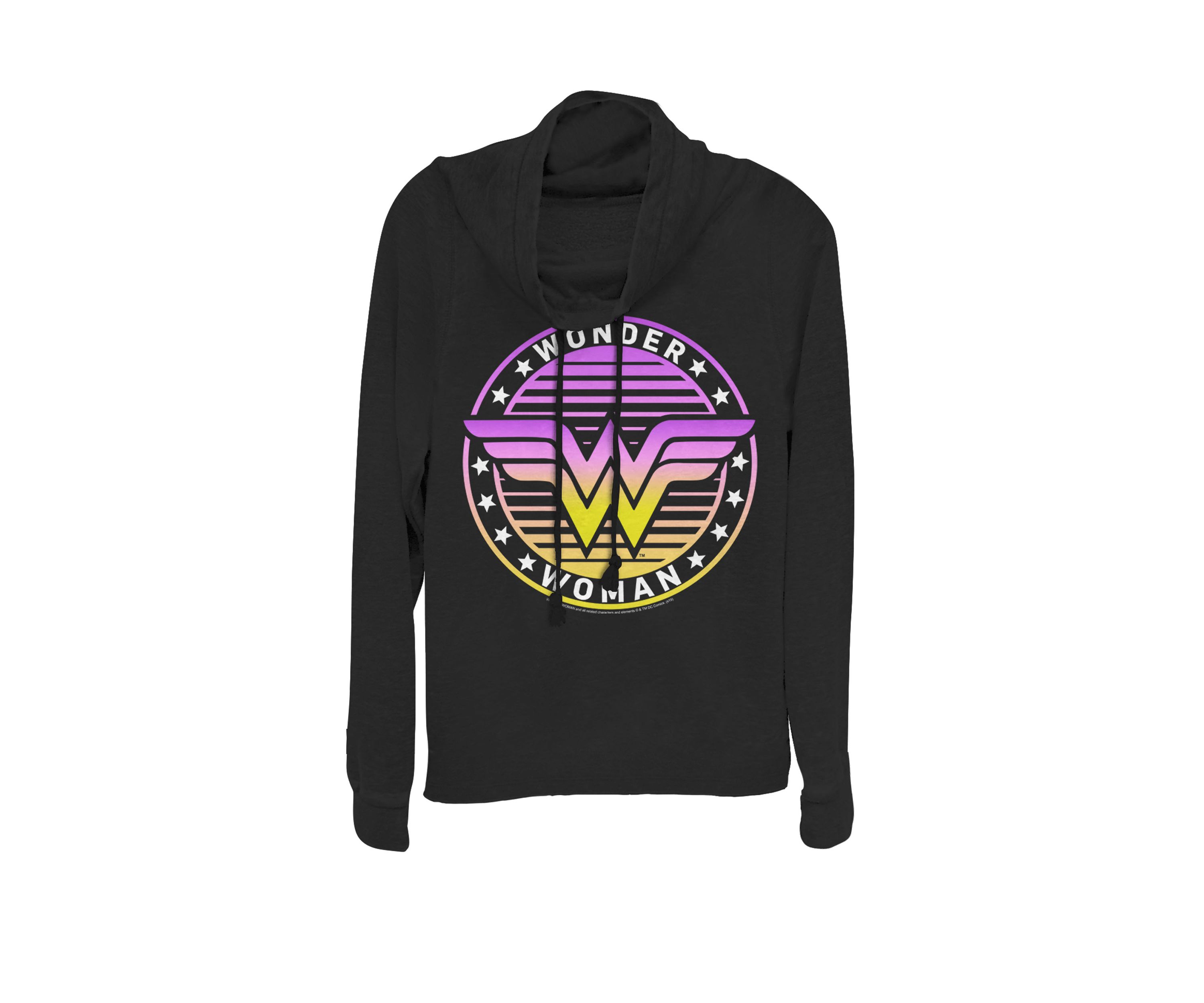 Wonder Woman Gradient Circle Star Logo Cowl Neck Graphic Pullover