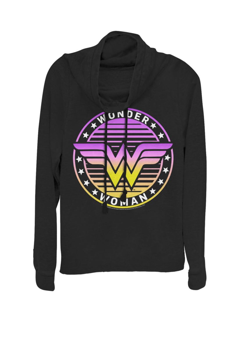Wonder Woman Gradient Circle Star Logo Cowl Neck Graphic Pullover