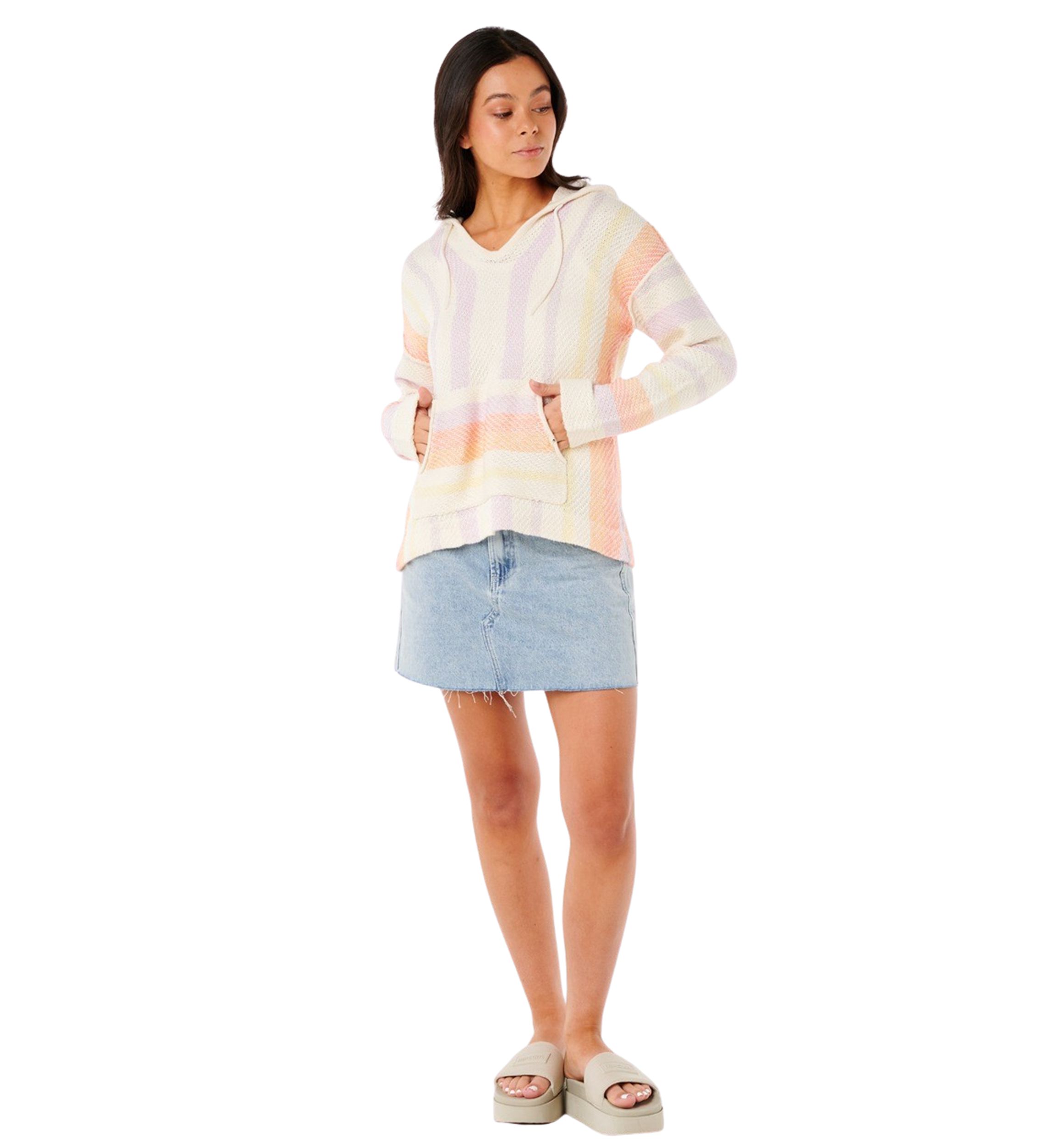 Womens Neon Isles Knit Poncho Hoodie