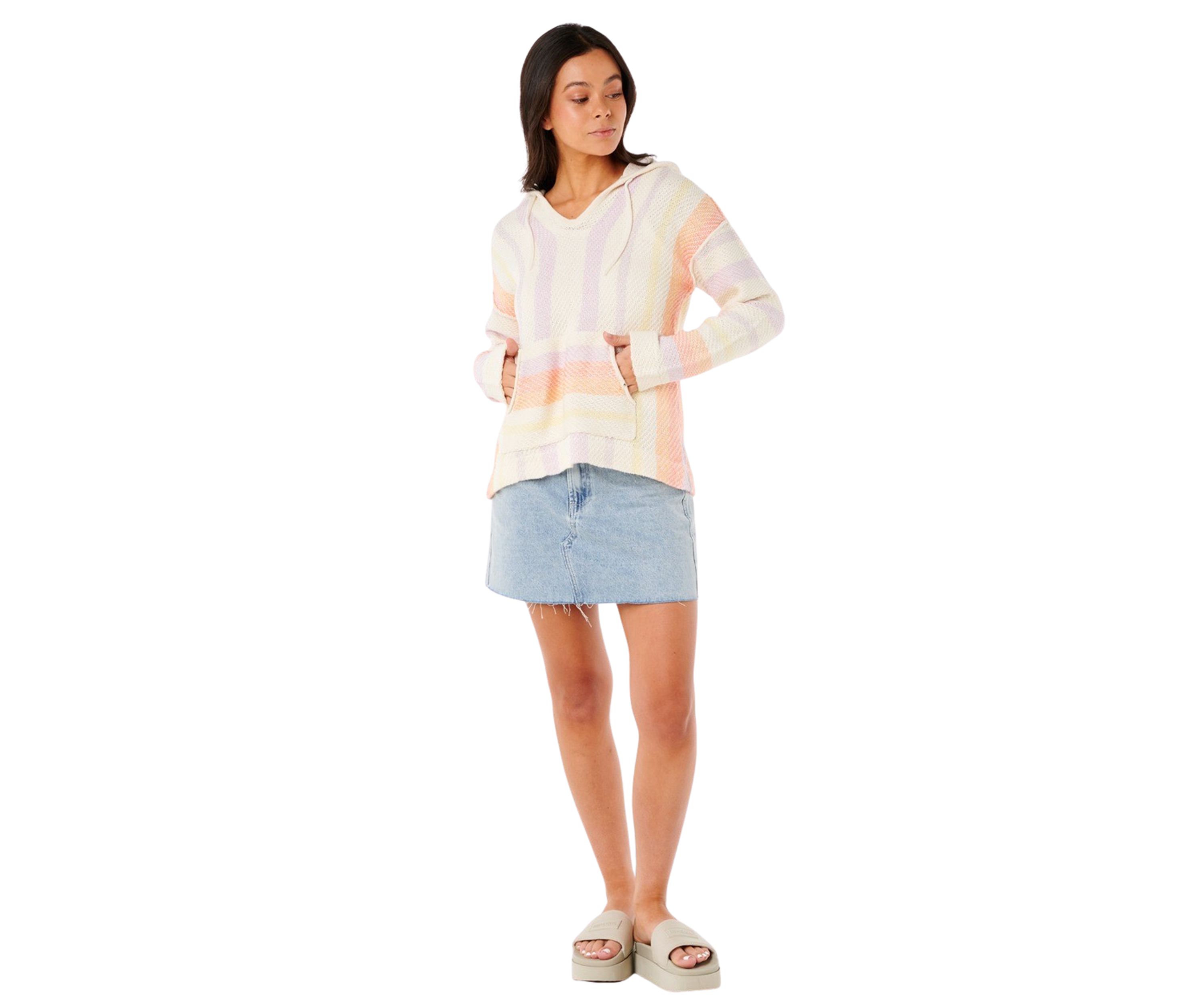 Womens Neon Isles Knit Poncho Hoodie