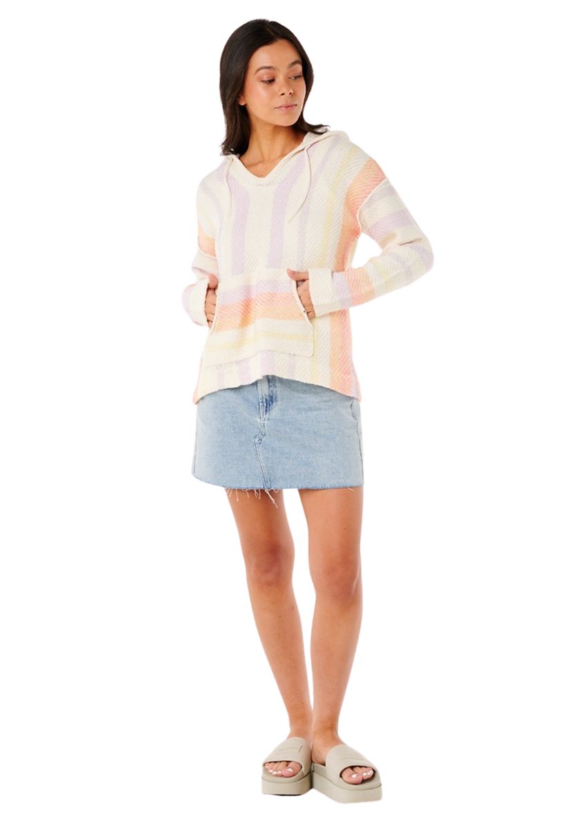 Womens Neon Isles Knit Poncho Hoodie
