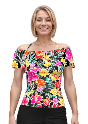 Paint Me a Garden Cold Shoulder Tankini Swim Top