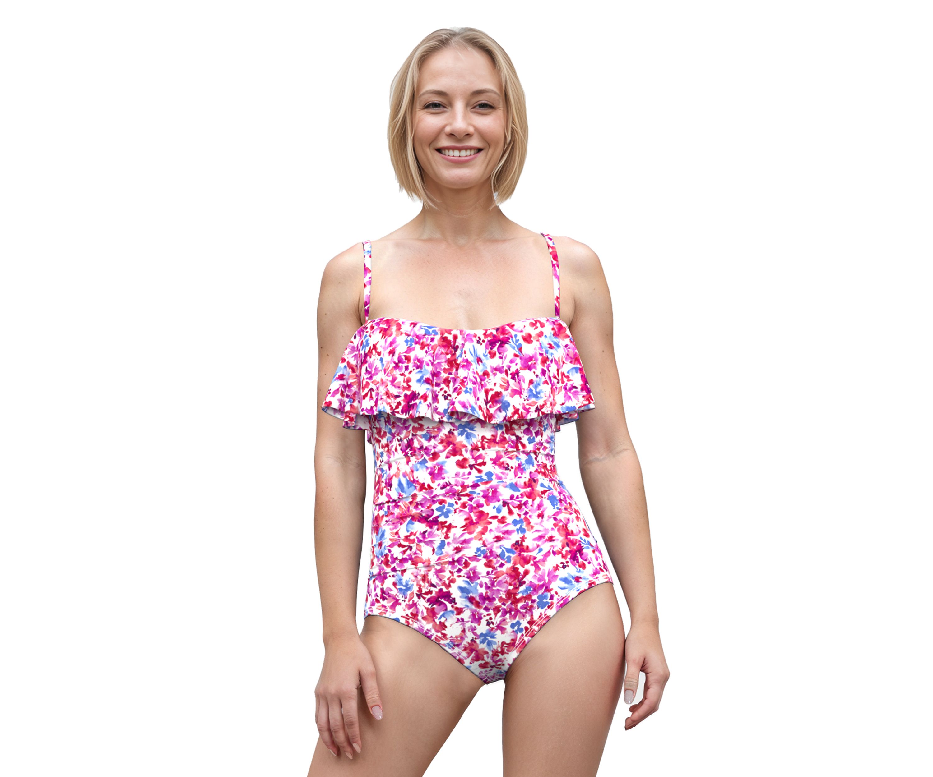 Sweet Blossoms Ruffle Bandeau One Piece Swimsuit