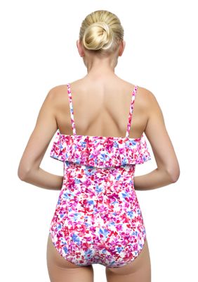 Sweet Blossoms Ruffle Bandeau One Piece Swimsuit