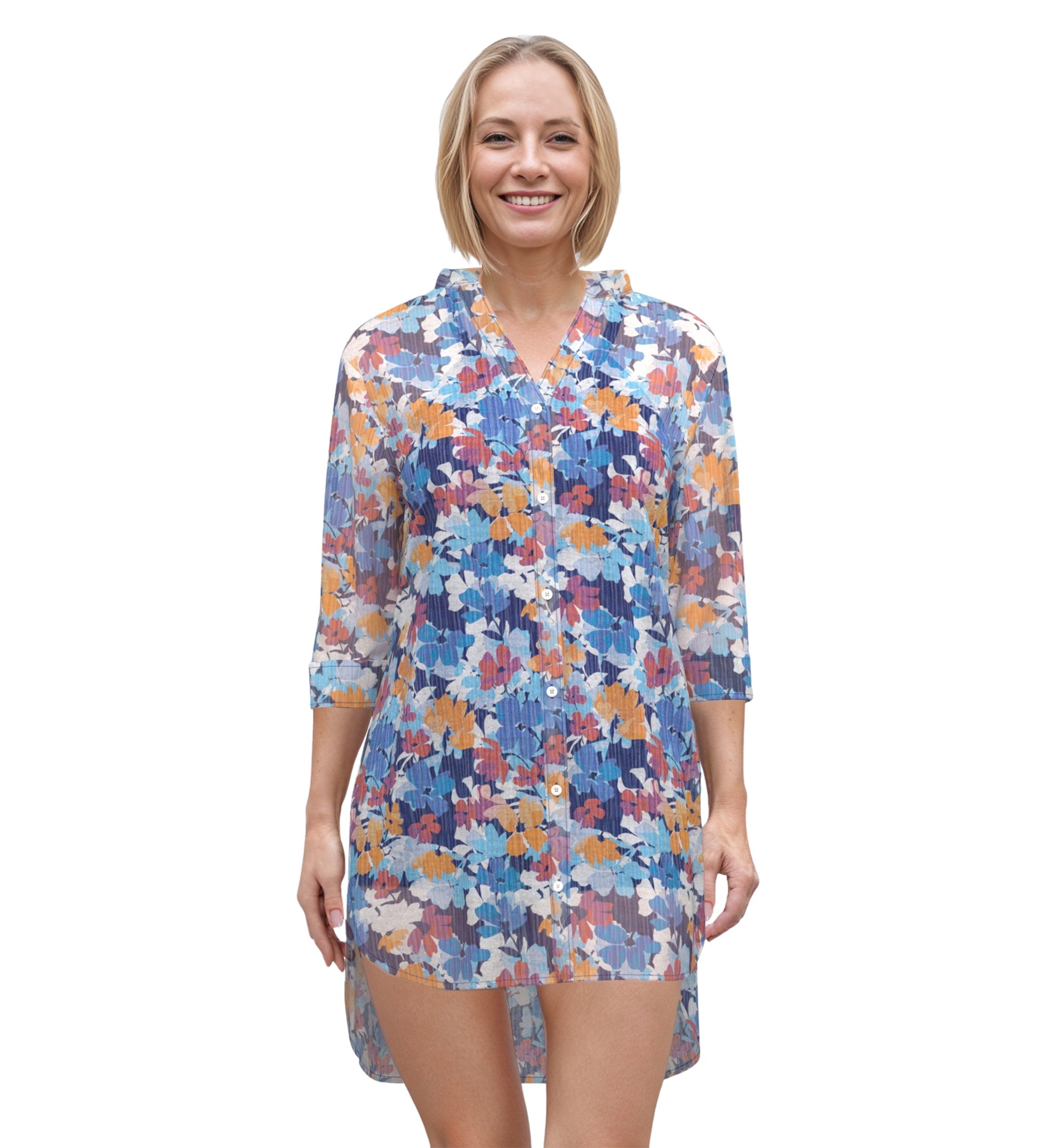 Bloomfields Long Sleeve Button Down Tunic Swim Cover-Up
