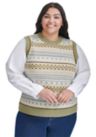 Plus Size Mixed Media Fairisle Vest with Woven Shirting
