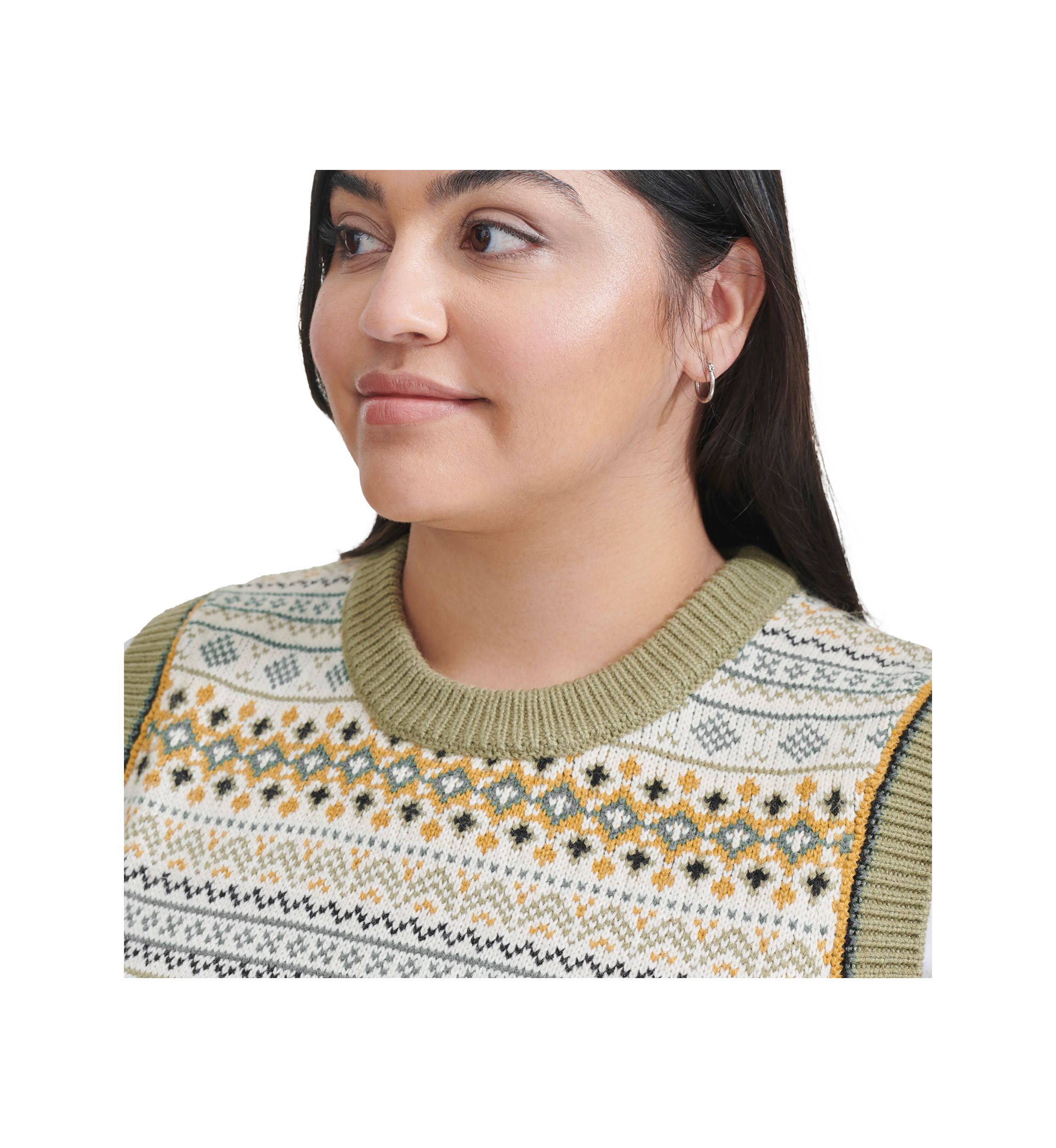 Plus Size Mixed Media Fairisle Vest with Woven Shirting