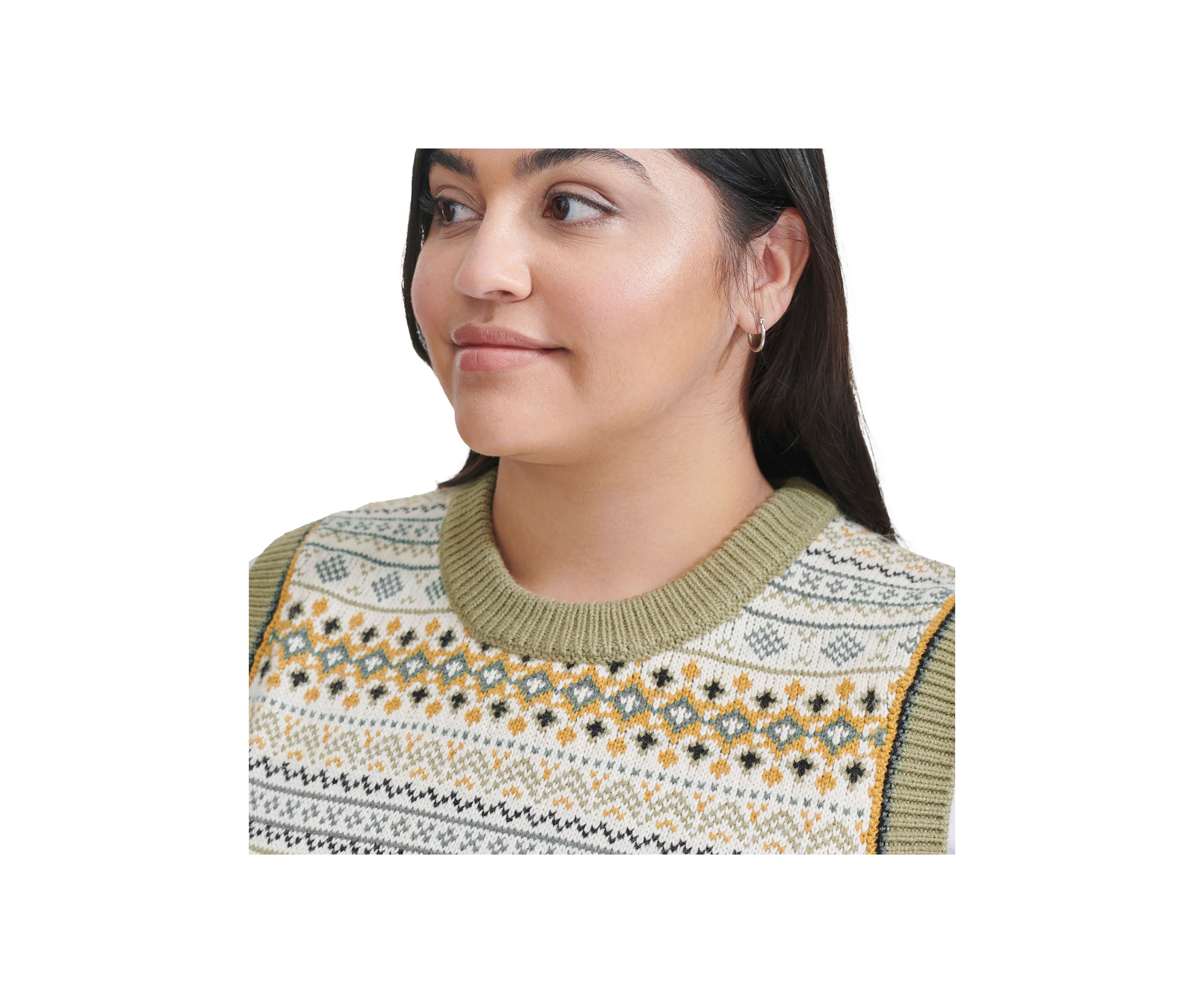 Plus Size Mixed Media Fairisle Vest with Woven Shirting