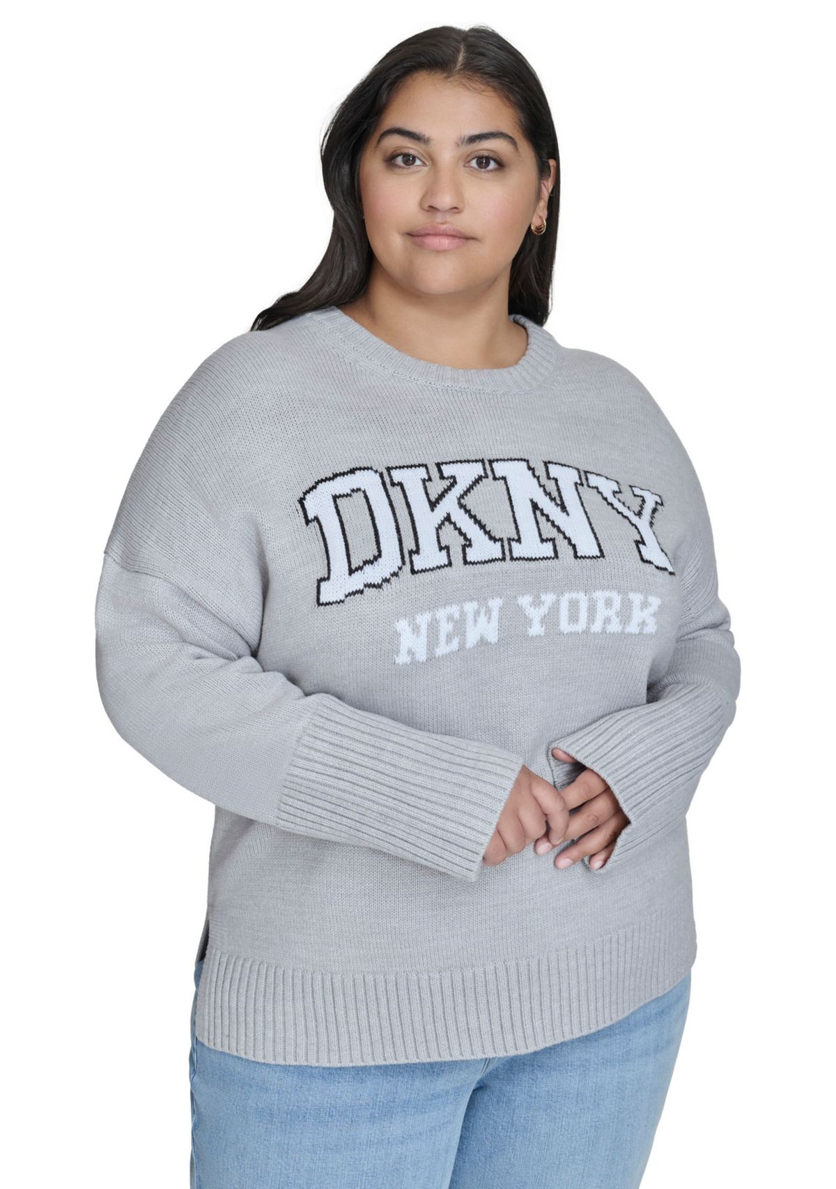 Plus Size Varsity Grey Logo Relaxed Sweater 