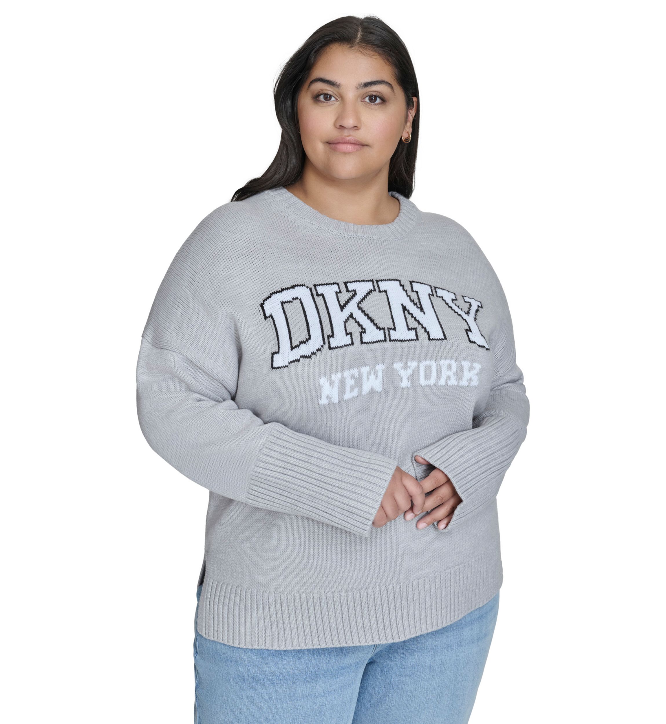 Plus Size Varsity Grey Logo Relaxed Sweater 