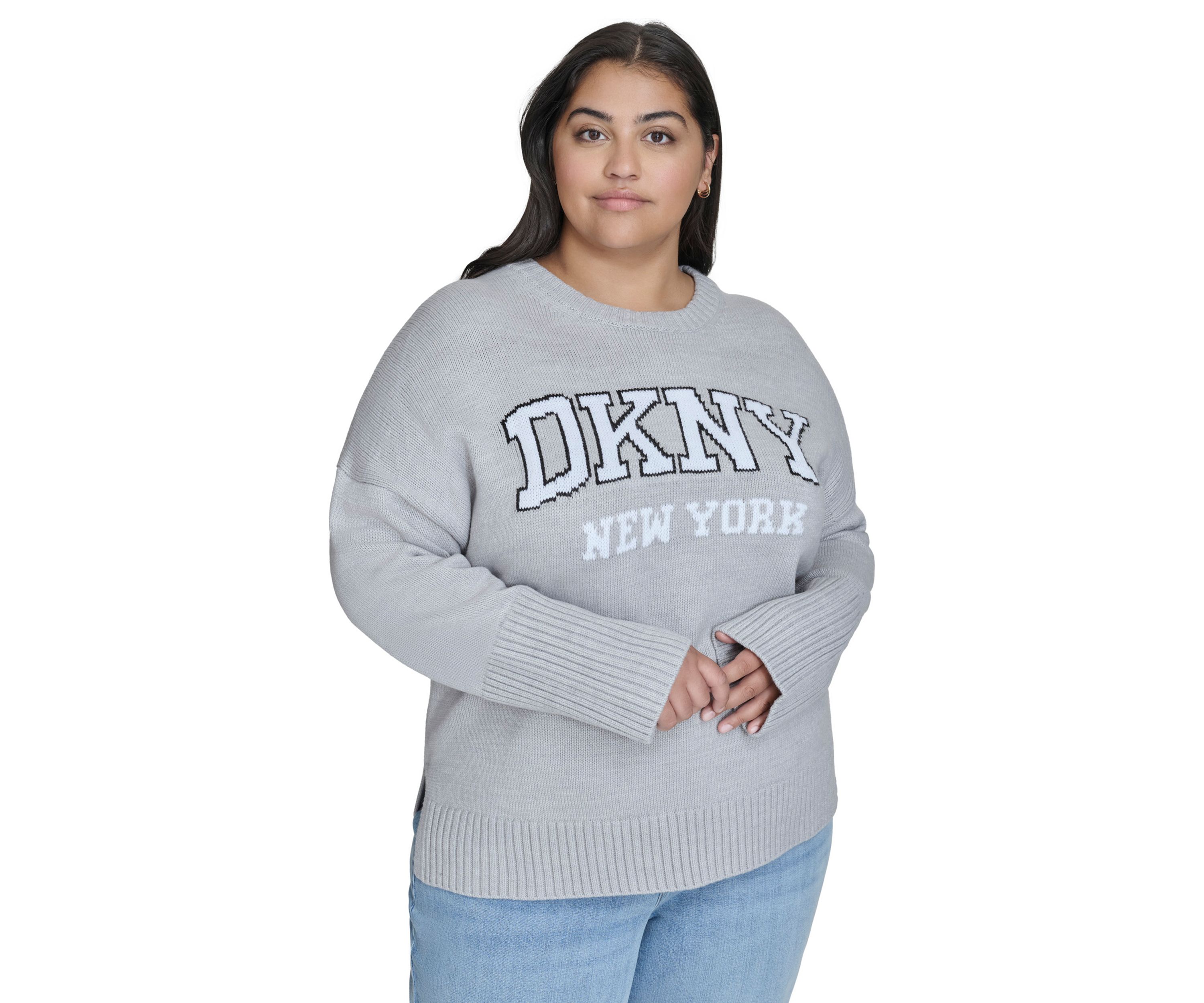 Plus Size Varsity Grey Logo Relaxed Sweater 