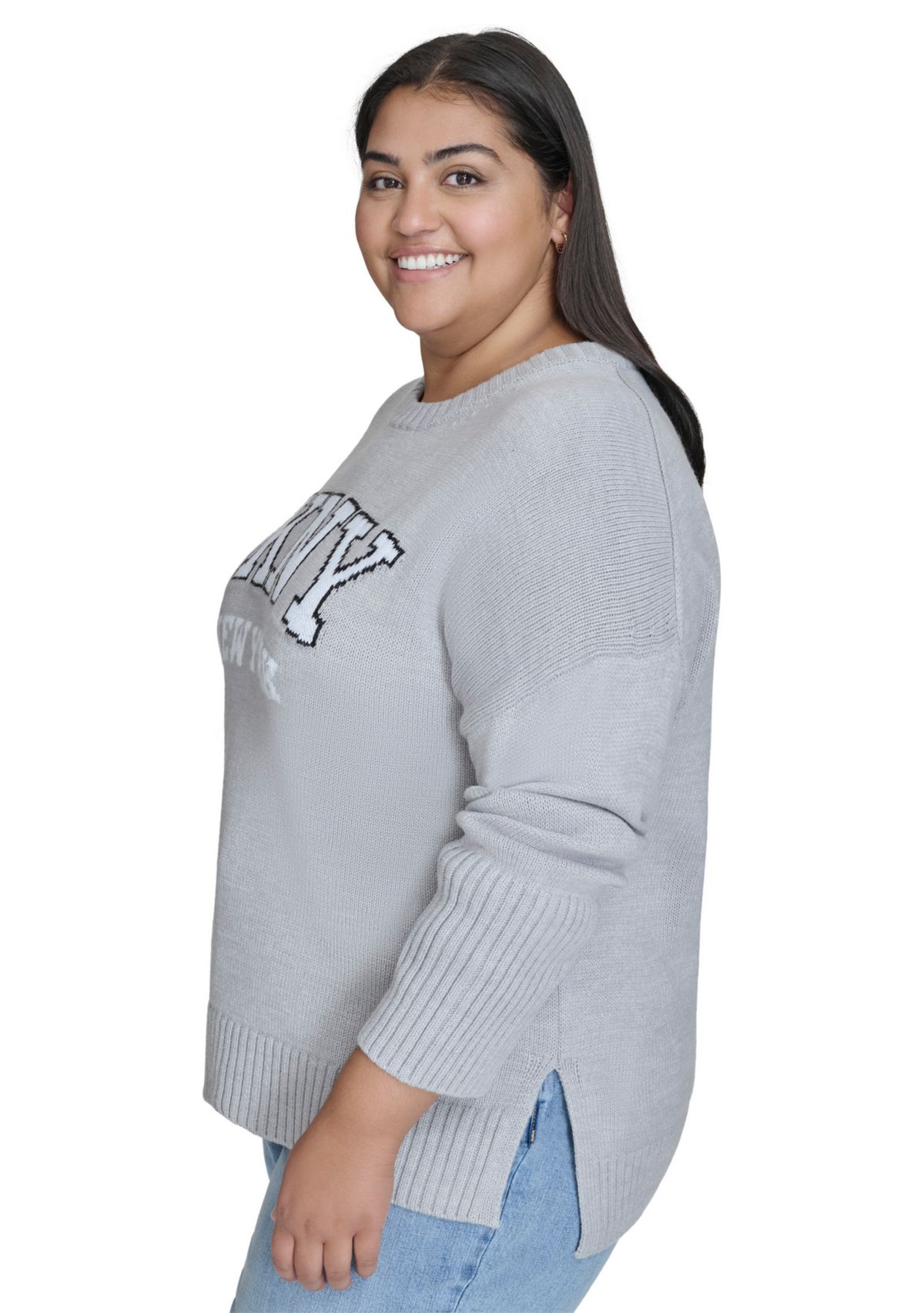 Plus Size Varsity Grey Logo Relaxed Sweater 