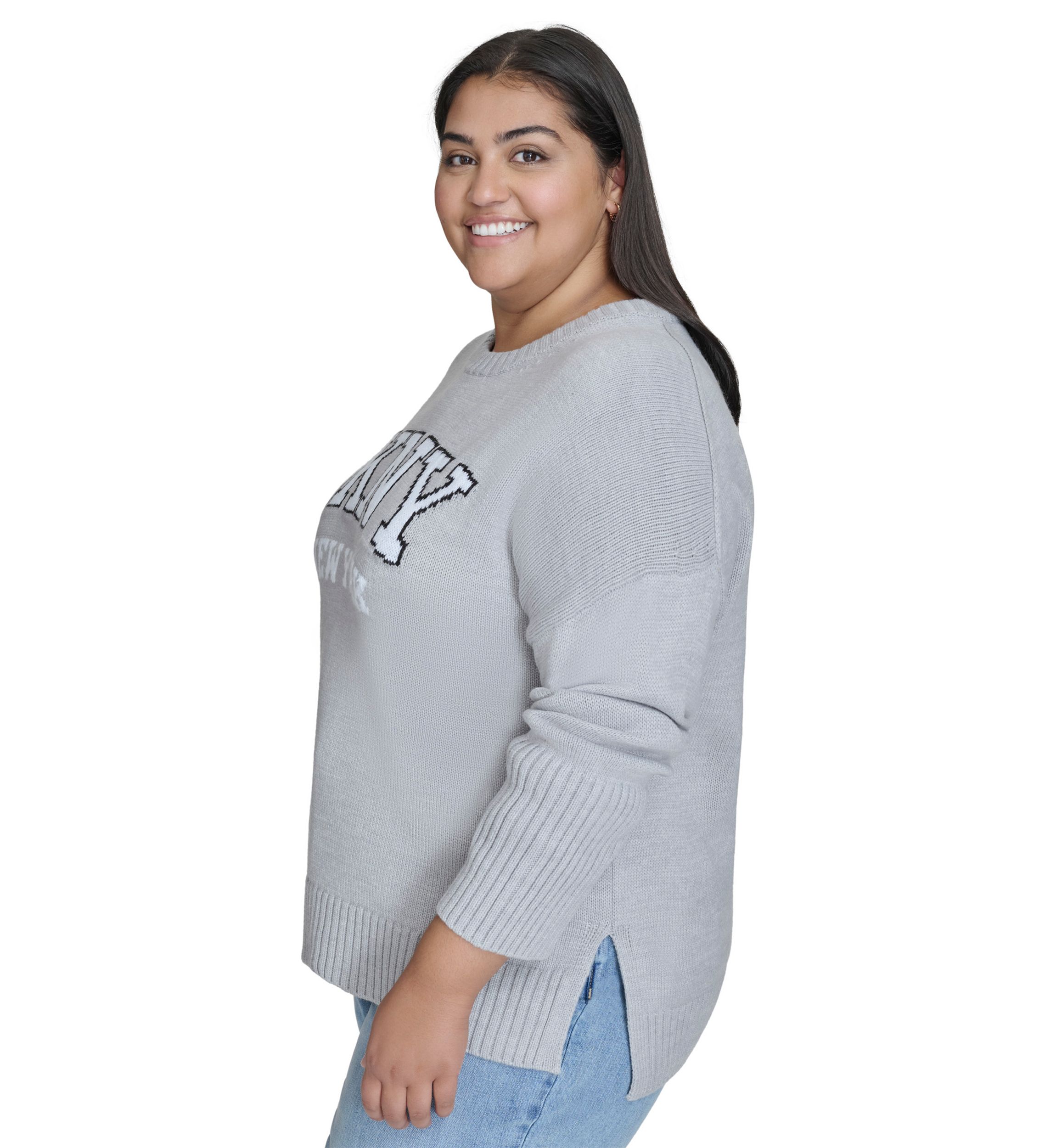 Plus Size Varsity Grey Logo Relaxed Sweater 