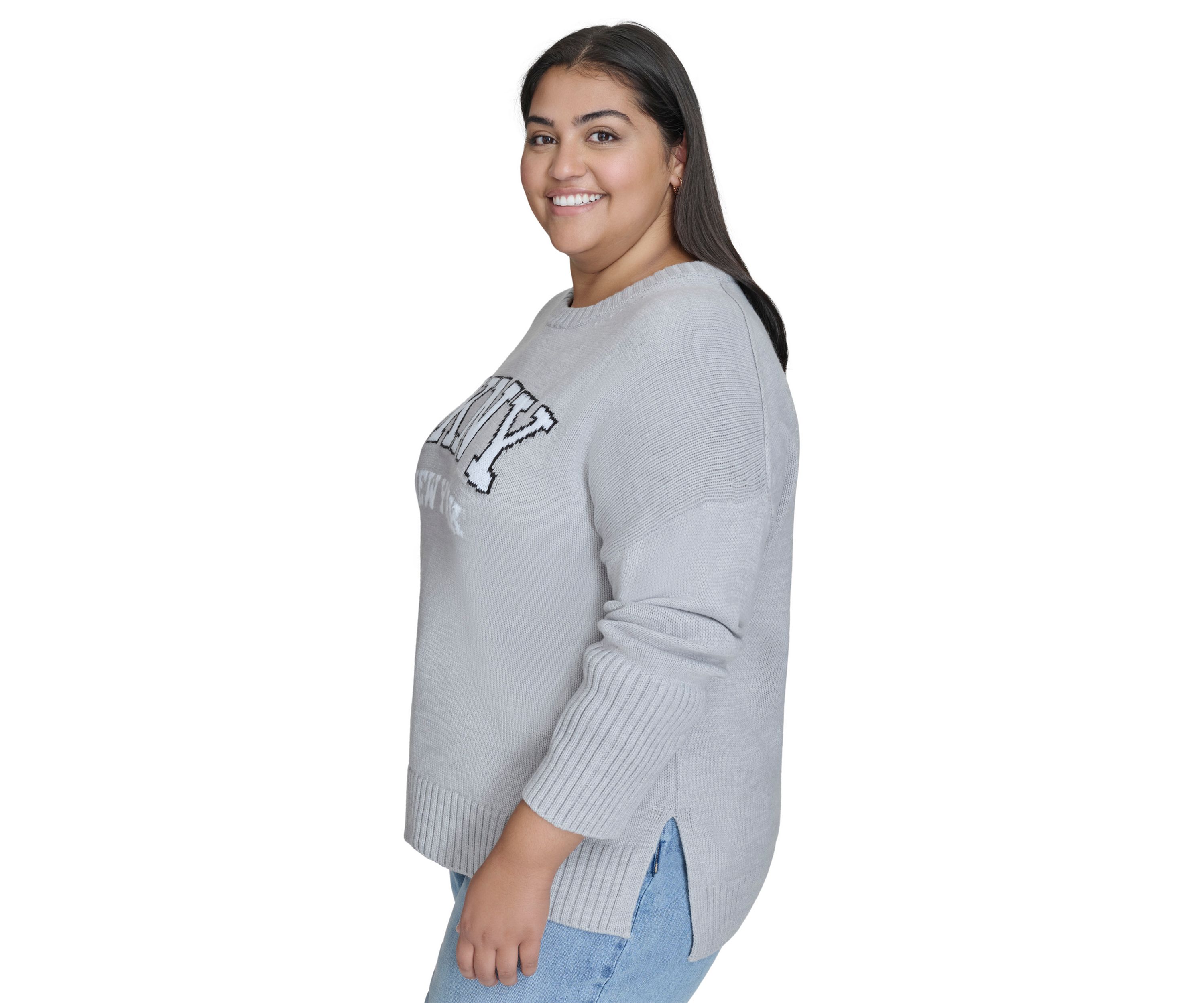 Plus Size Varsity Grey Logo Relaxed Sweater 