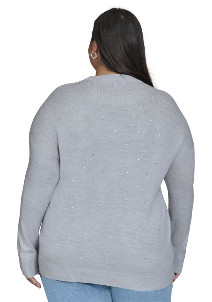 Plus Size Pearl Grey Rhinestone Curve Relaxed Sweater 