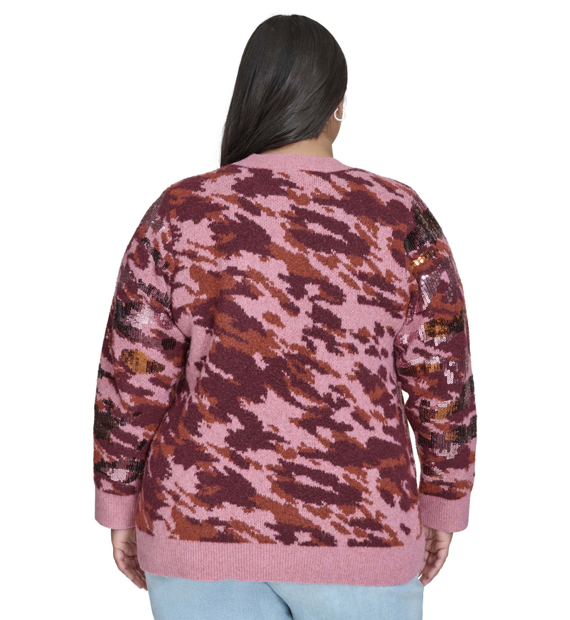 Plus Size Sequin Camo Crew Neck Pullover 
