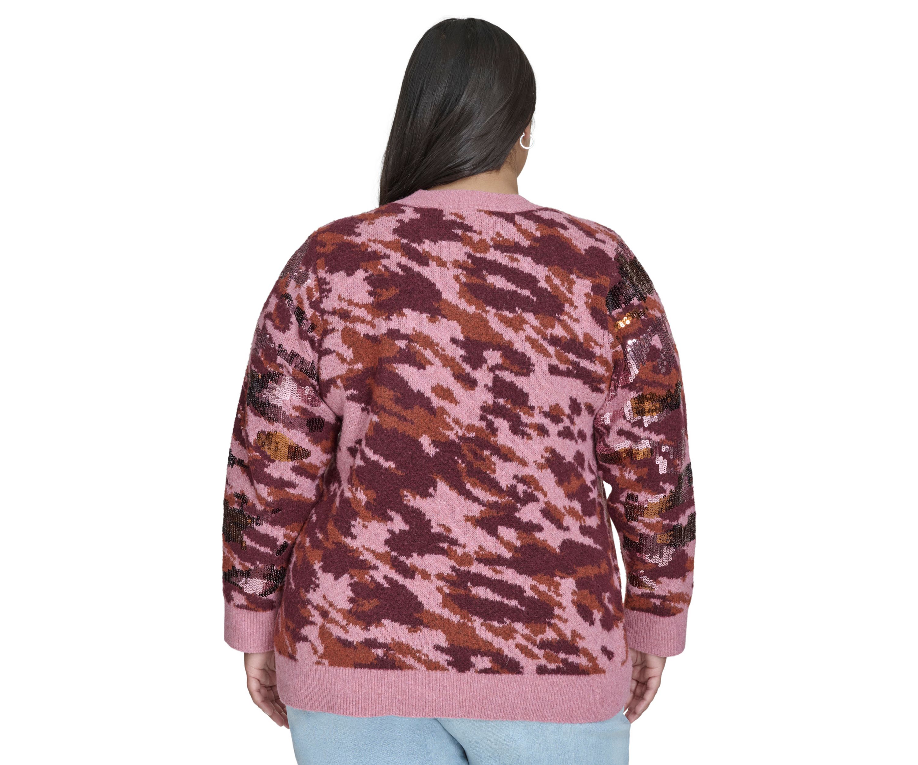 Plus Size Sequin Camo Crew Neck Pullover 