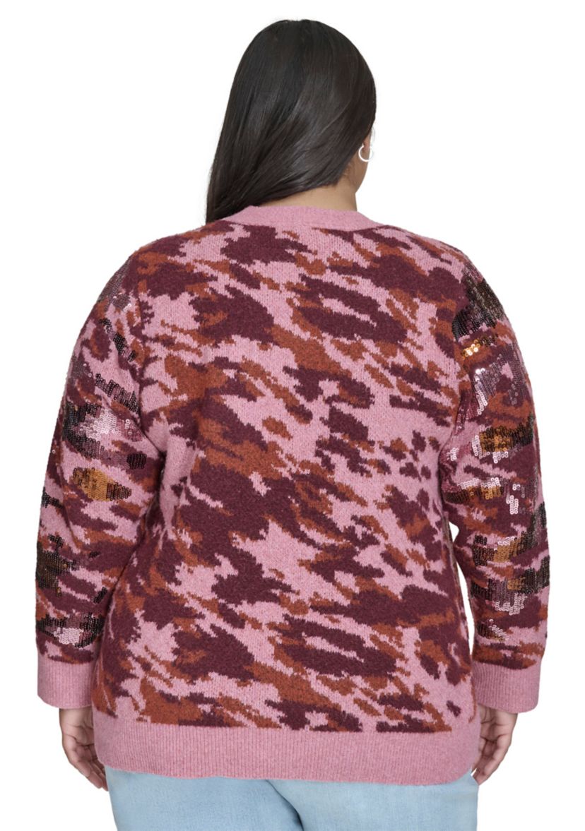 Plus Size Sequin Camo Crew Neck Pullover 