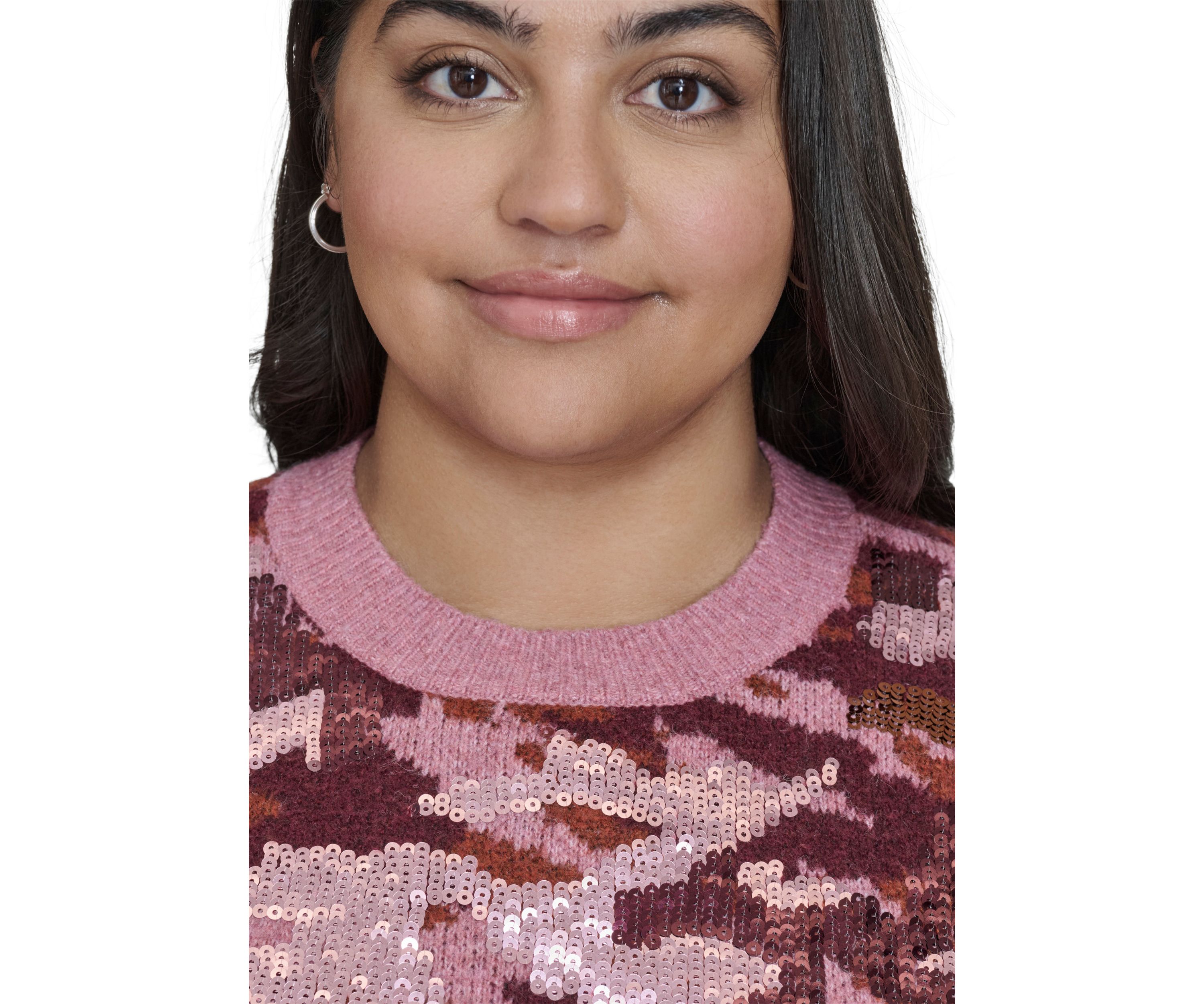 Plus Size Sequin Camo Crew Neck Pullover 