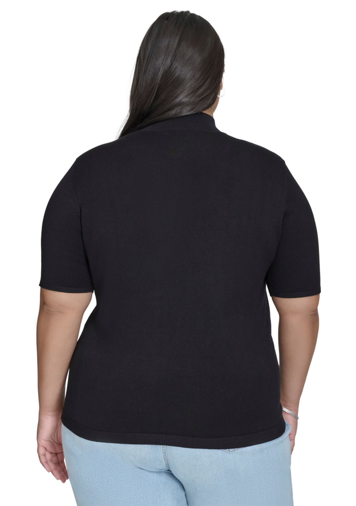 Plus Size Short Sleeve Hotfix Logo Mock Neck Sweater