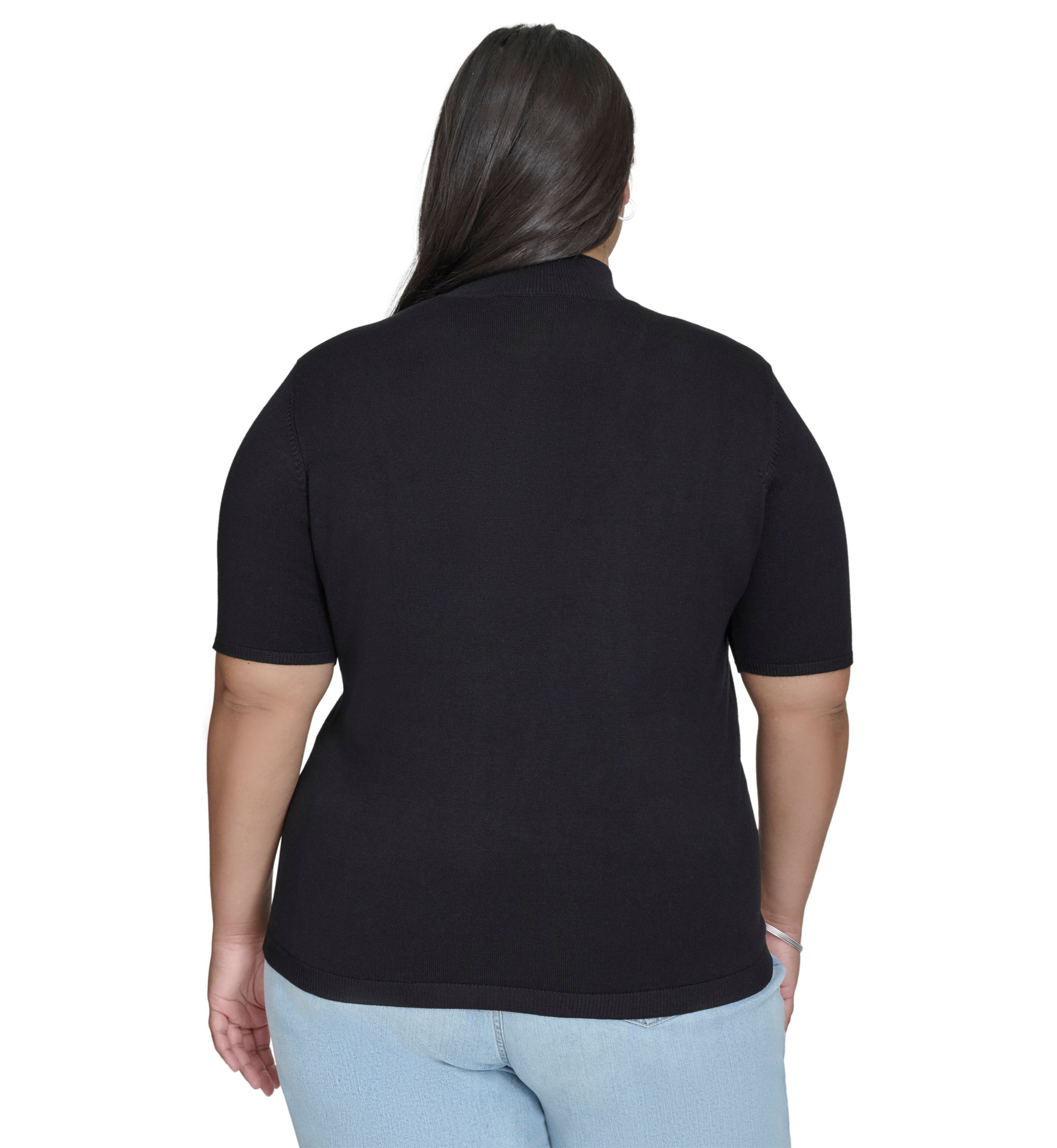 Plus Size Short Sleeve Hotfix Logo Mock Neck Sweater