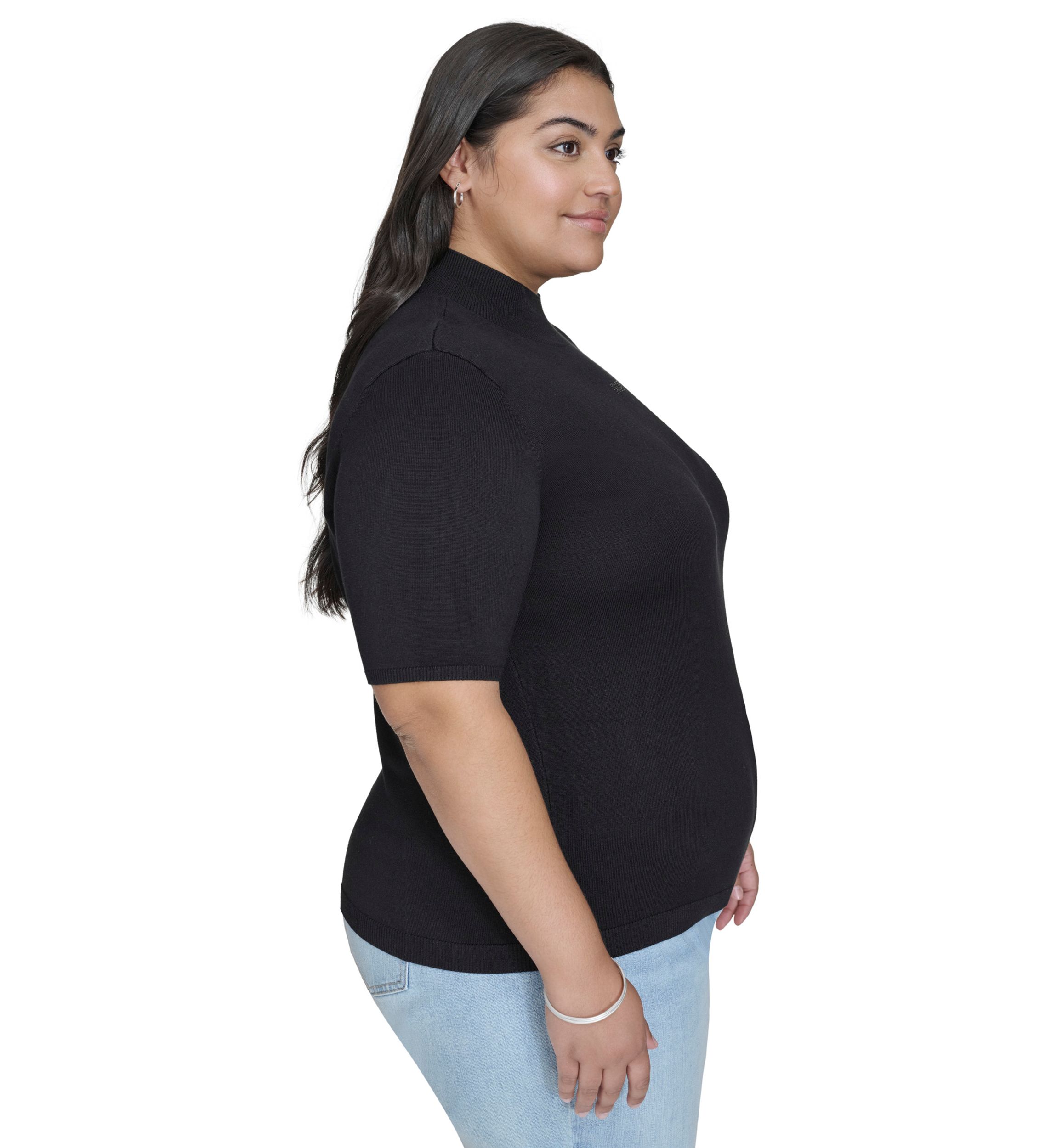 Plus Size Short Sleeve Hotfix Logo Mock Neck Sweater