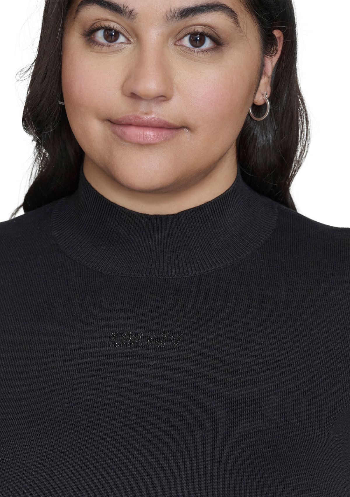 Plus Size Short Sleeve Hotfix Logo Mock Neck Sweater