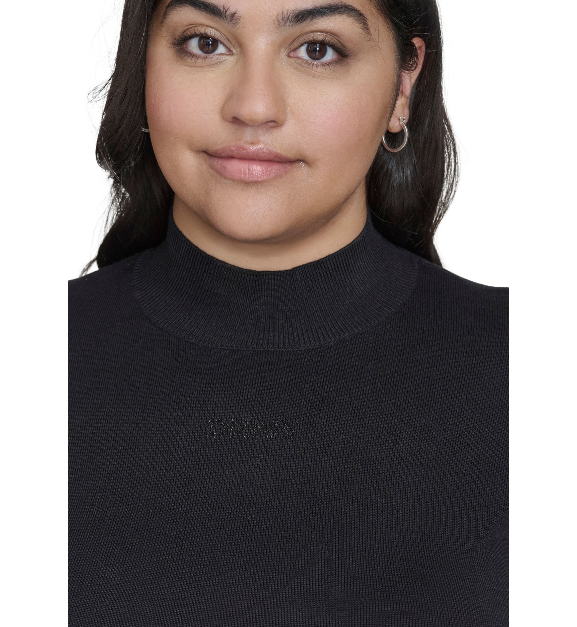 Plus Size Short Sleeve Hotfix Logo Mock Neck Sweater