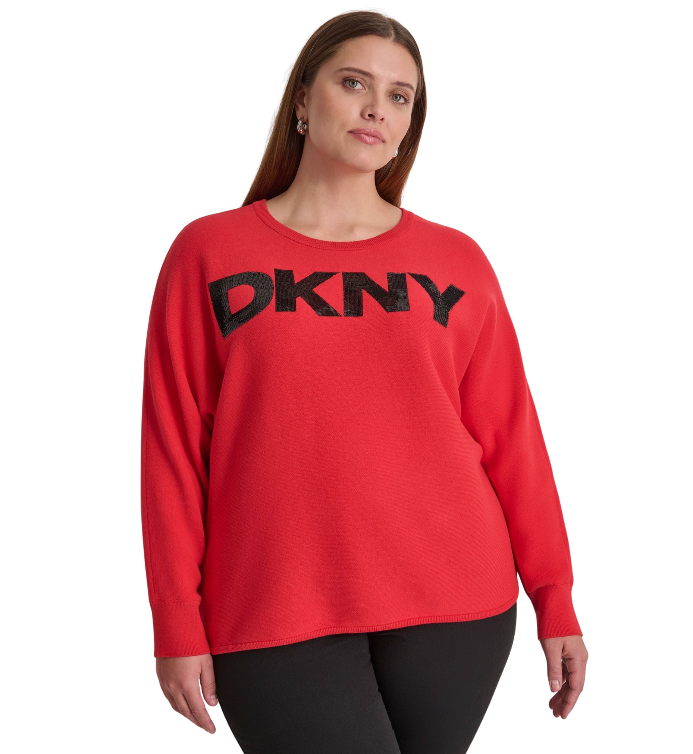 Plus Size Dolman Sleeve Sequin Logo Sweater 