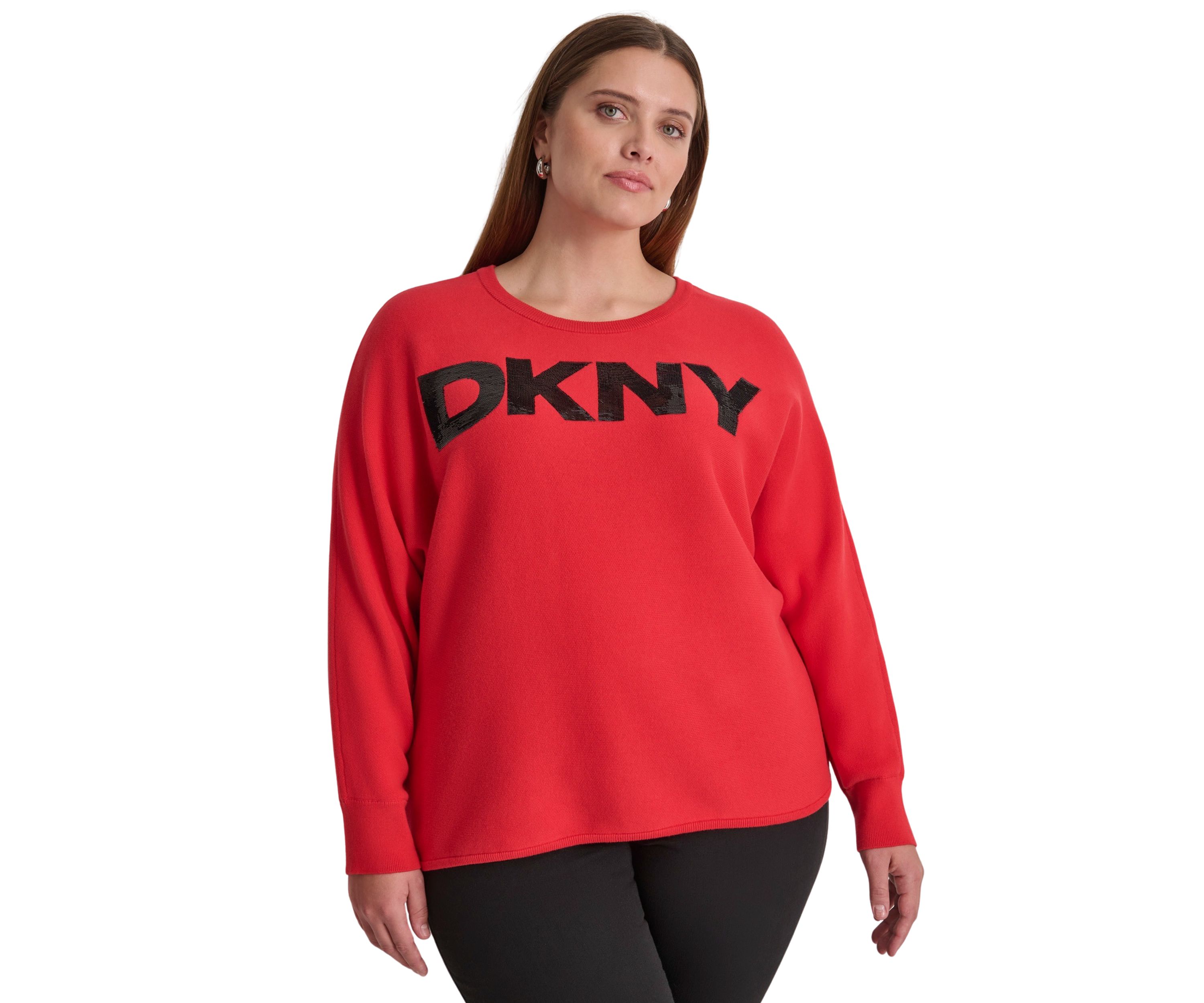 Plus Size Dolman Sleeve Sequin Logo Sweater 