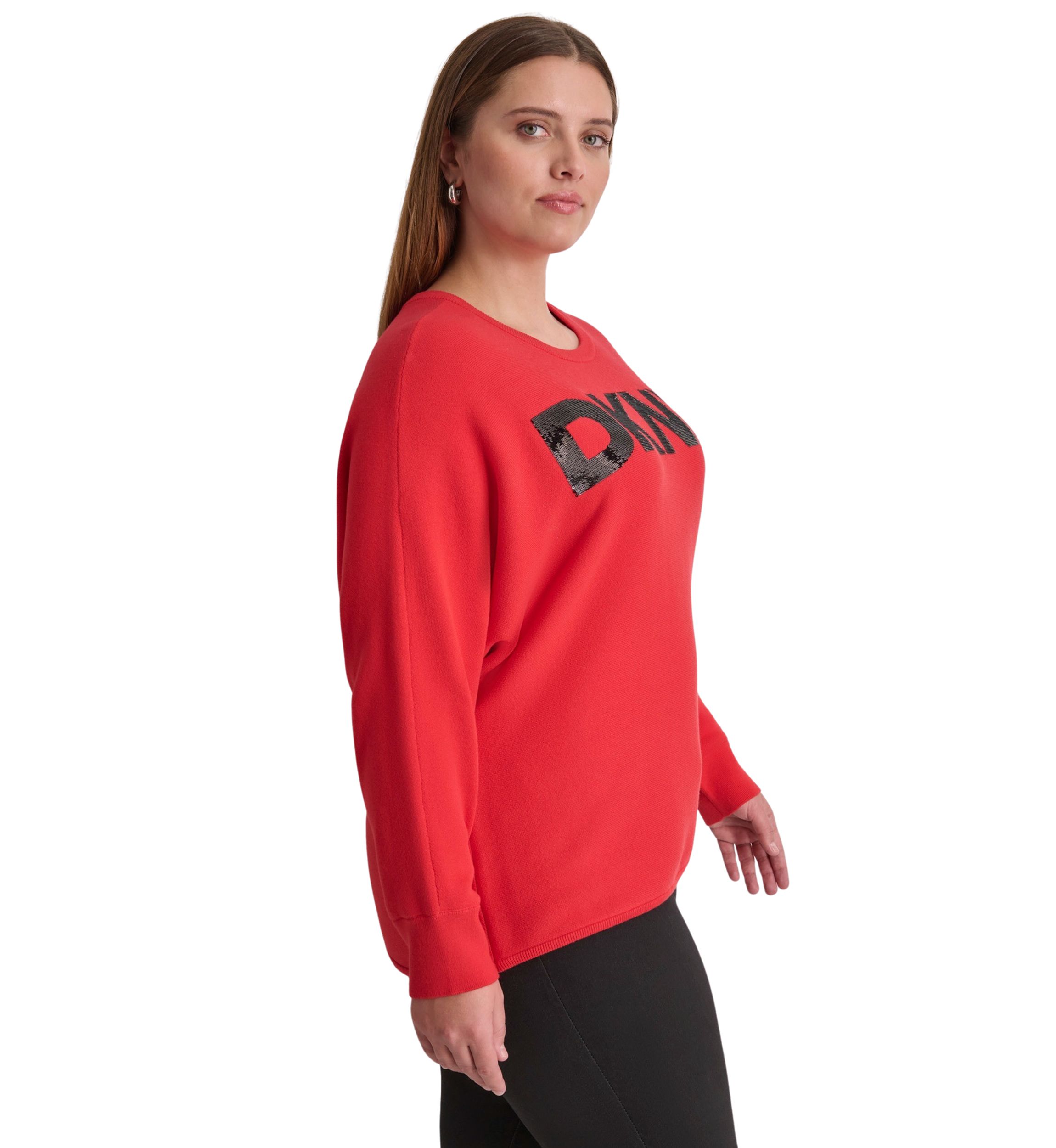 Plus Size Dolman Sleeve Sequin Logo Sweater 
