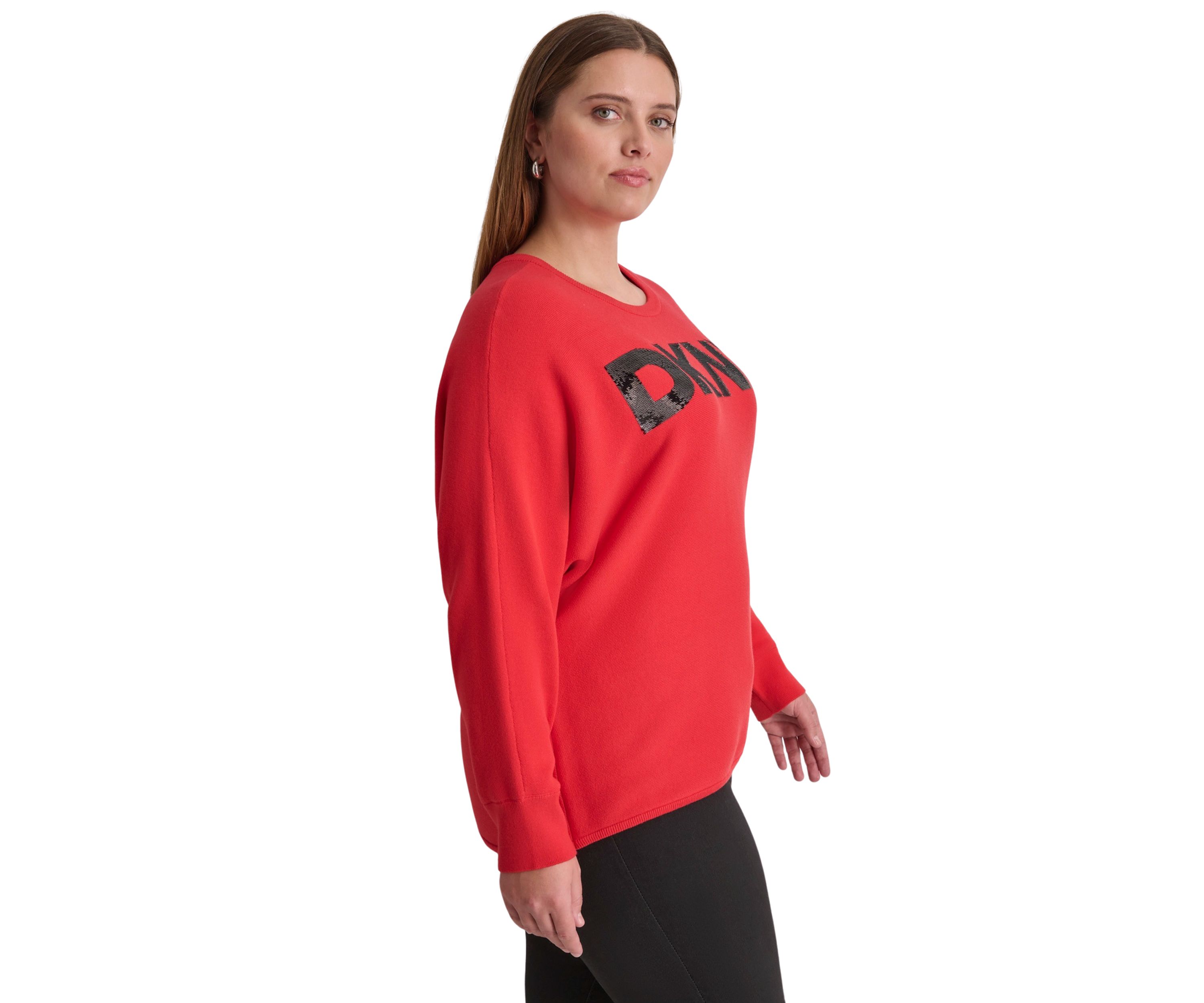 Plus Size Dolman Sleeve Sequin Logo Sweater 