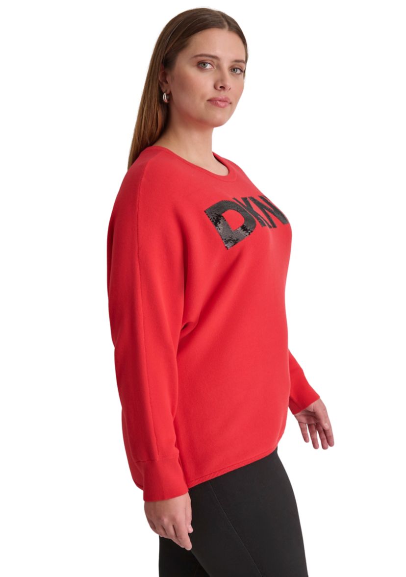 Plus Size Dolman Sleeve Sequin Logo Sweater 